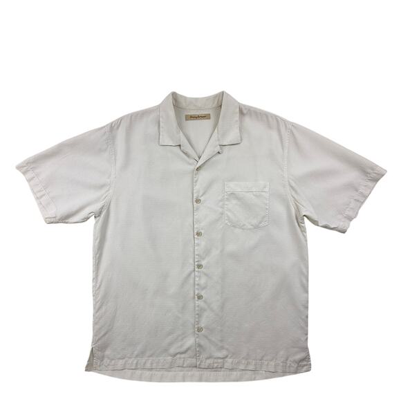 Tommy Bahama Men’s Short Sleeve 100% Silk Ivory Camp Shirt Size Large - Picture 1 of 13